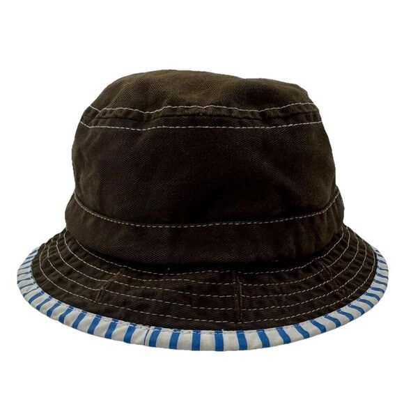 Crocs Reversible Bucket Hat Toddler Blue White Stripe Brown Logo Beach Sun - Picture 6 of 7